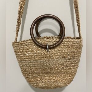 Zara Woven Bag with Wood Hoop Handle